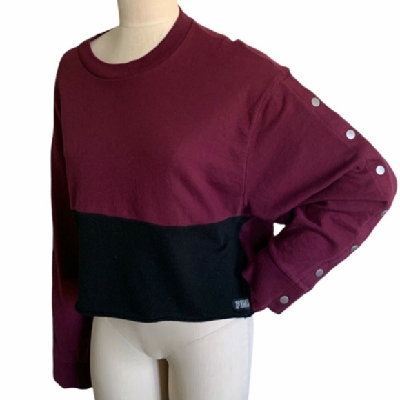 VICTORIA'S SECRET PINK SNAP SLEEVE BOYFRIEND CREW Sz L MAROON & BLACK #231D - Picture 4 of 10